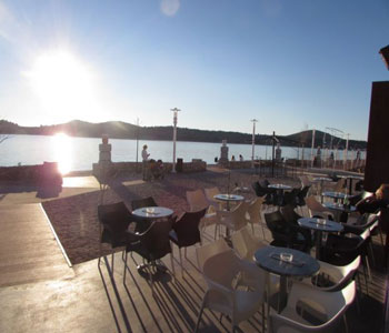 beach with beautiful view on old town of Sibenik